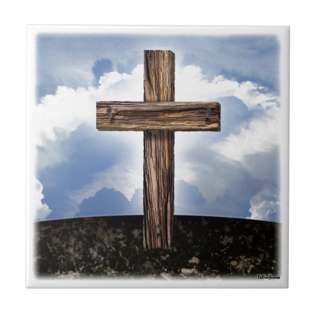 Rugged Cross with Sky Ceramic Tile (Front)