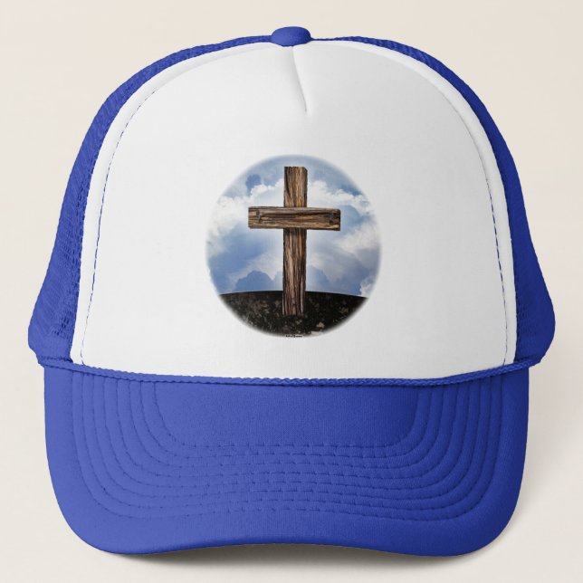 Rugged Cross with Sky Trucker Hat (Front)
