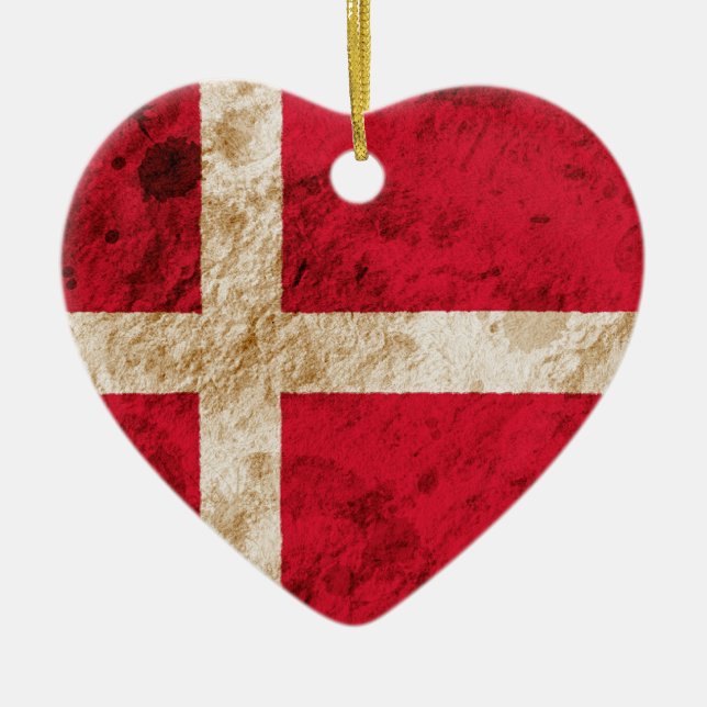 Rugged Danish Flag Ceramic Ornament (Front)