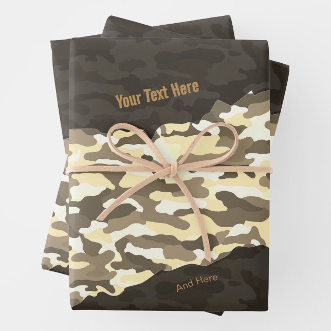 Rugged Desert Camouflage Personalised Wrapping Paper Sheet (In situ)