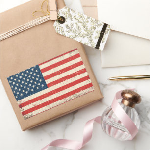 Rugged Distressed Flag Patriotic Rectangle Vinyl D Rectangular Sticker