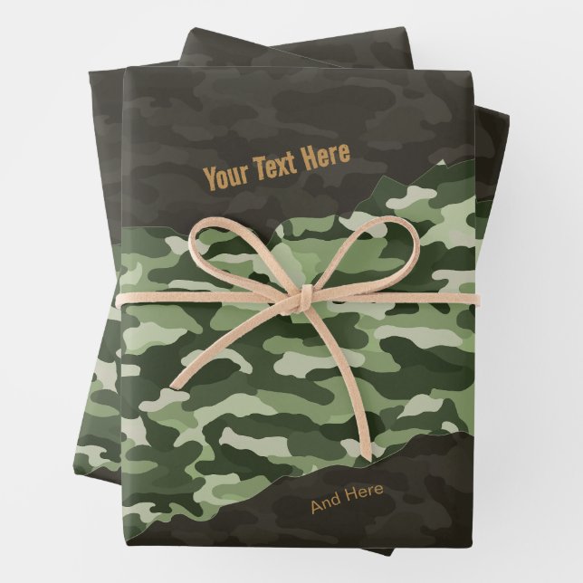 Rugged Green Camouflage Personalised Wrapping Paper Sheet (In situ)
