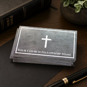 Rugged Grey Metallic Cross Outline Church Pastor Business Card