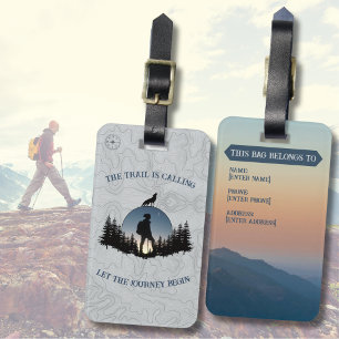 Rugged Hiking Blue Grey Topography Wilderness Luggage Tag
