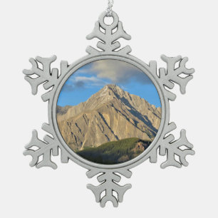 Rugged Mountain & Forest Lit by Setting Sun Snowflake Pewter Christmas Ornament