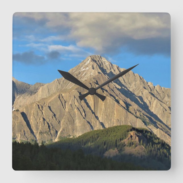 Rugged Mountain & Forest Lit Up By Setting Sun Square Wall Clock (Front)