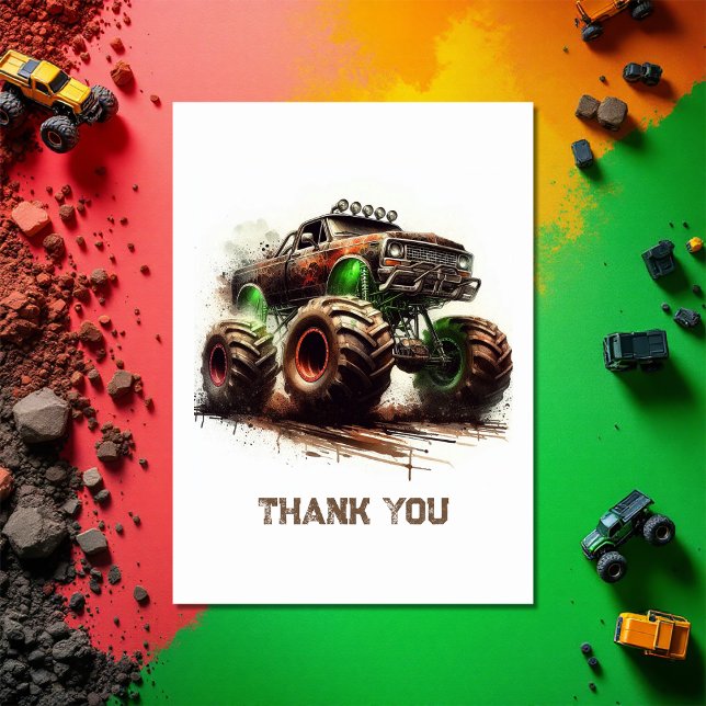 Rugged Off-Road Monster Truck Birthday Thank You Card (Rugged Off-Road Monster Truck Birthday Thank You Card)