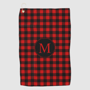 Rugged Red Buffalo Plaid with Monogram Golf Towel
