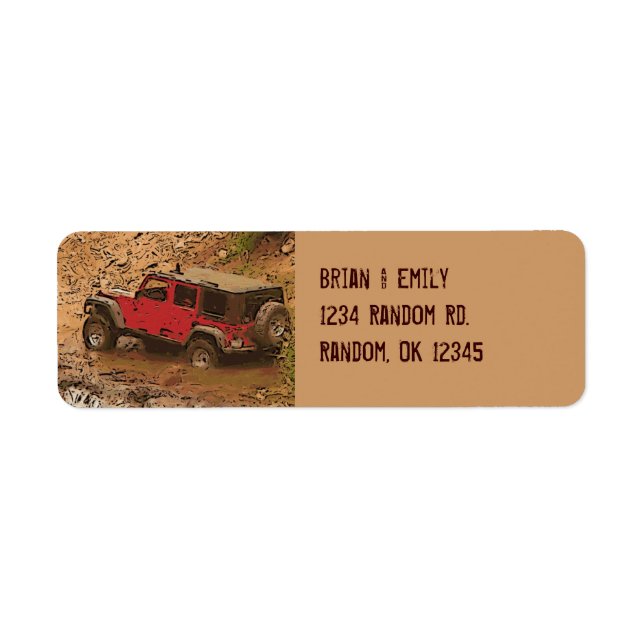 Rugged red muddy jeep wrangler custom labels (Front)