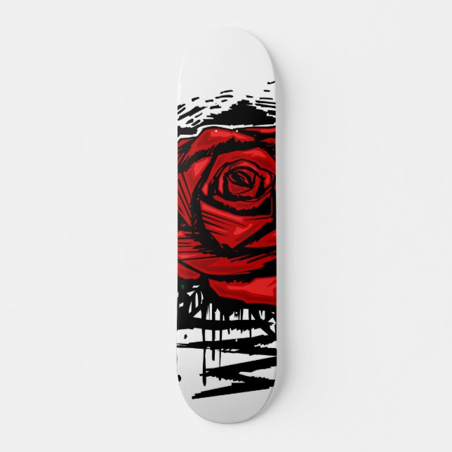 Rugged Rose Graffiti Art – Red Urban Flower Skateboard (Front)