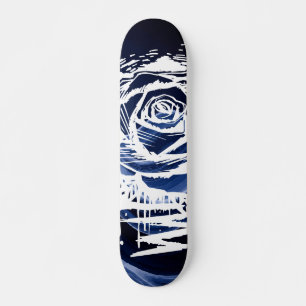 Rugged Rose Graffiti Art – White Drip Rose on Blue Skateboard