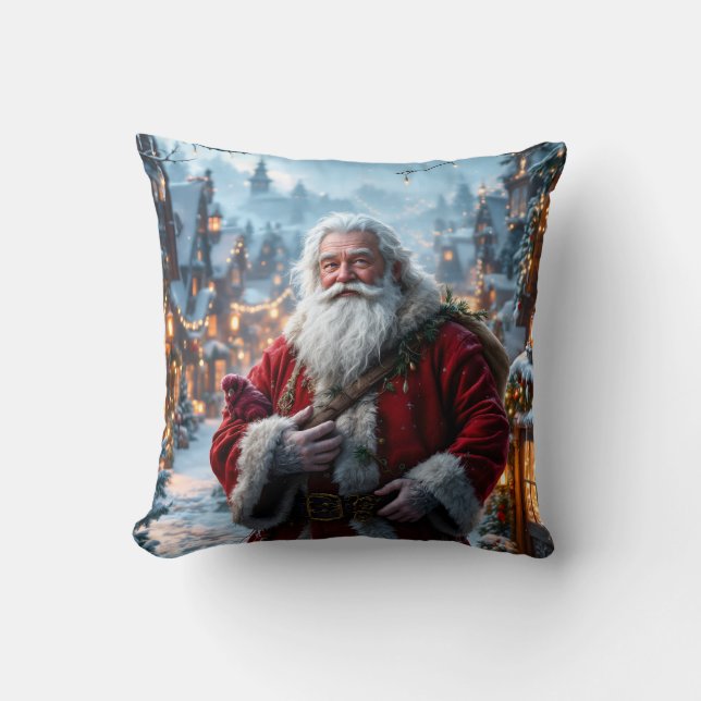 Rugged Santa Throw Pillow (Front)