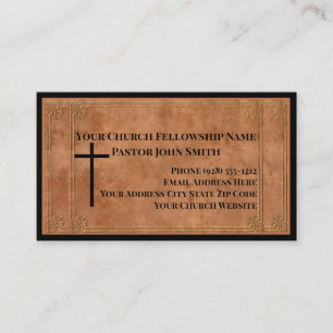 Rugged Stamped Brown Leather Church Business Card