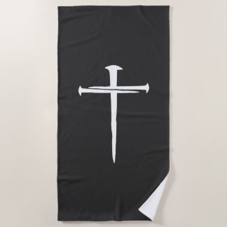 Rugged Three Nails White Cross Christian Beach Towel