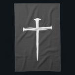 Rugged Three Nails White Cross Christian Tea Towel<br><div class="desc">Rugged simple design: three white nails interlaced to make the Christian Cross.</div>