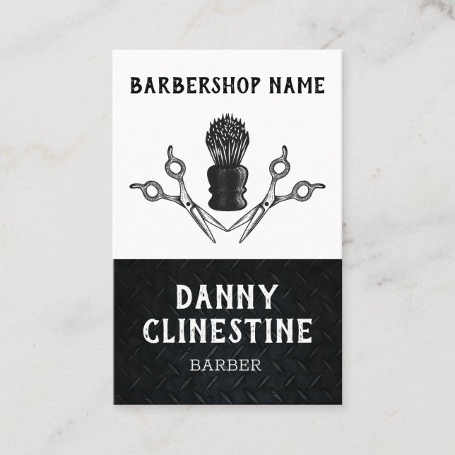 Rugged Trendy Modern Barber Scissors Barbershop Business Card (Front)
