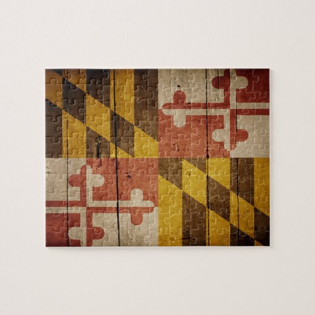 Rugged Wood Maryland Flag Jigsaw Puzzle (Horizontal)