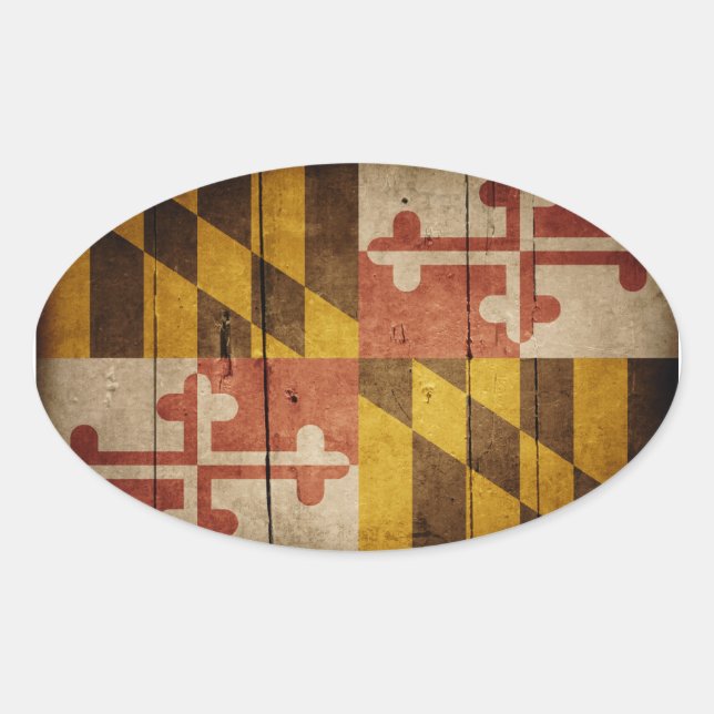 Rugged Wood Maryland Flag Oval Sticker (Front)