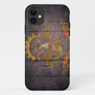 Rugged Wood North Dakota Flag iPhone 11 Case