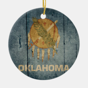 Rugged Wood Oklahoma Flag Ceramic Ornament