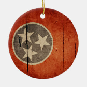 Rugged Wood Tennessee Flag Ceramic Tree Decoration