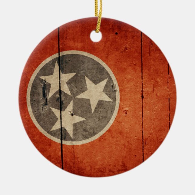 Rugged Wood Tennessee Flag Ceramic Tree Decoration (Front)