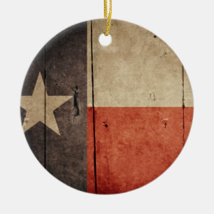 Rugged Wood Texas Flag Ceramic Tree Decoration