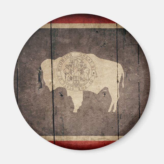 Rugged Wood Wyoming Flag Magnet (Front)