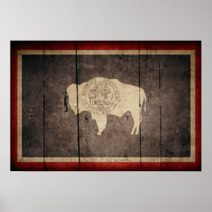 Rugged Wood Wyoming Flag Poster