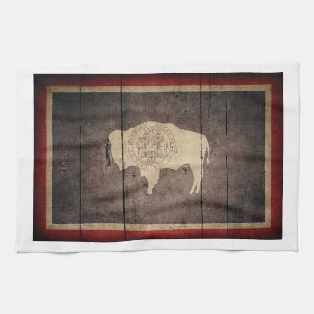 Rugged Wood Wyoming Flag Tea Towel (Horizontal)
