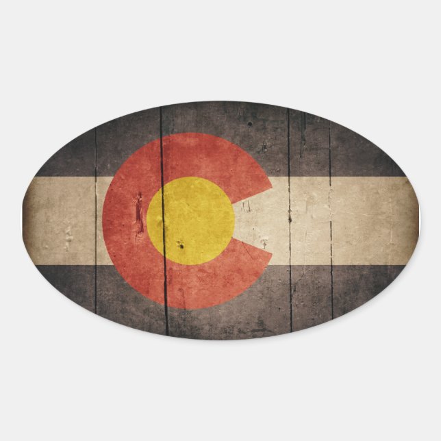Rugged Wooden Colorado Flag Oval Sticker (Front)