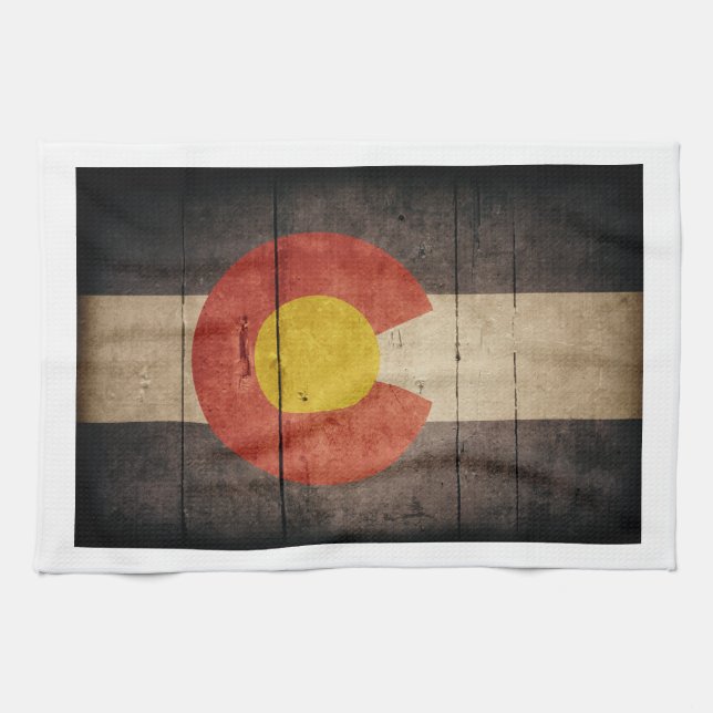 Rugged Wooden Colorado Flag Tea Towel (Horizontal)