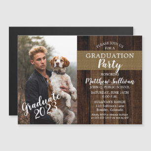 Rugged Woodsy Photo Graduation Party Magnetic Invitation