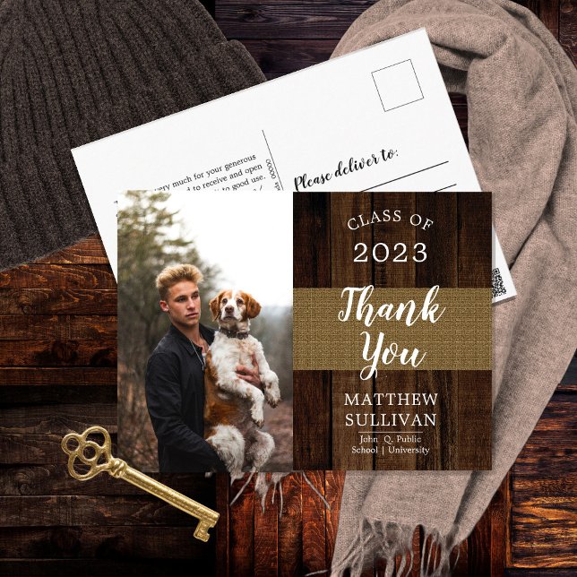 Rugged Woodsy Photo Graduation Party Postcard (Creator Uploaded)