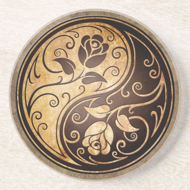 Rugged Yin Yang Roses Coaster (Front)