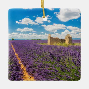 Ruin in Lavender Field, France Ceramic Tree Decoration