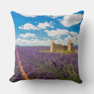 Ruin in Lavender Field, France Cushion