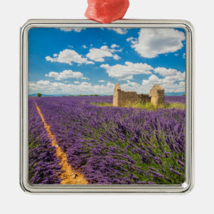 Ruin in Lavender Field, France Metal Tree Decoration