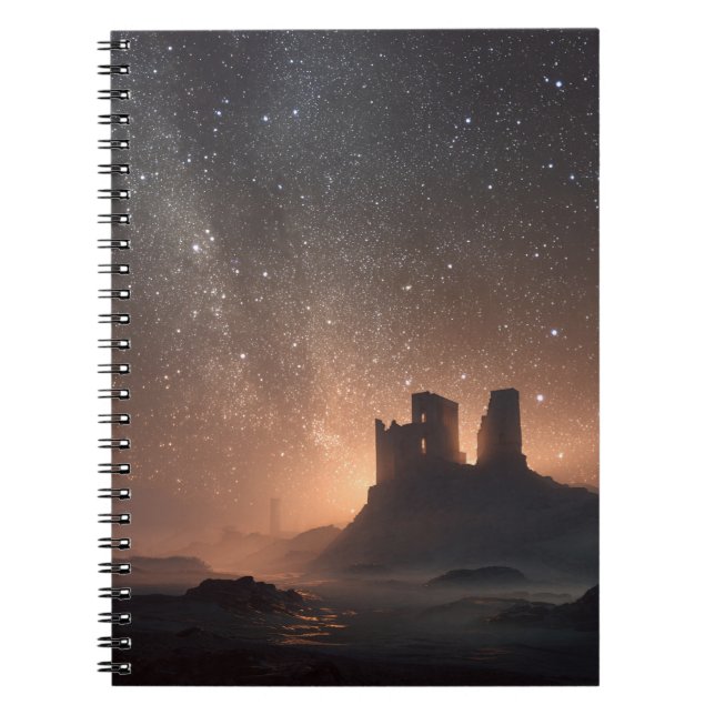 Ruined Castle Glow Star-Filled Night Notebook (Front)
