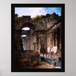 Ruins Of A Roman Bath With Washerwomen Poster