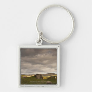 Ruins Of Cessford Castle With Sheep Grazing Key Ring