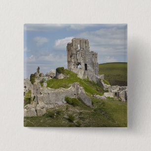 Ruins of Corfe Castle, near Wareham, Dorset, 15 Cm Square Badge