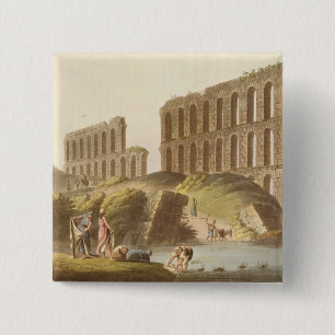 Ruins of the Grand Aqueduct of Ancient Carthage, p 15 Cm Square Badge
