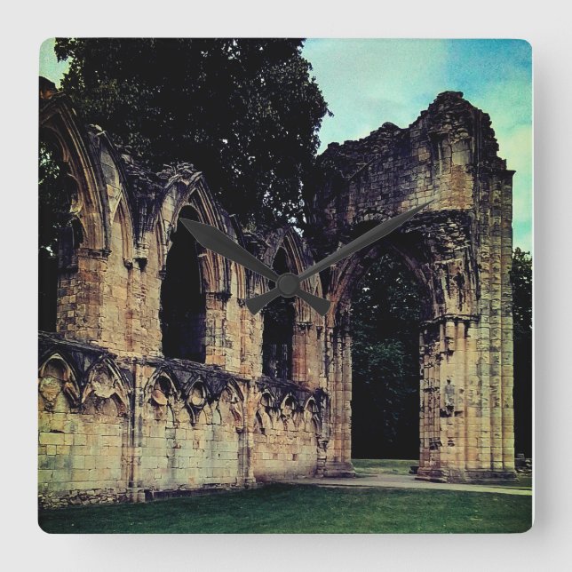 Ruins Square Wall Clock (Front)