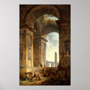 Ruins With An Obelisk by Robert Hubert Poster