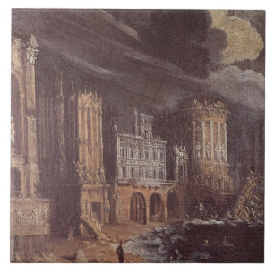 Ruins with the Legend of St. Augustine (oil on can Tile