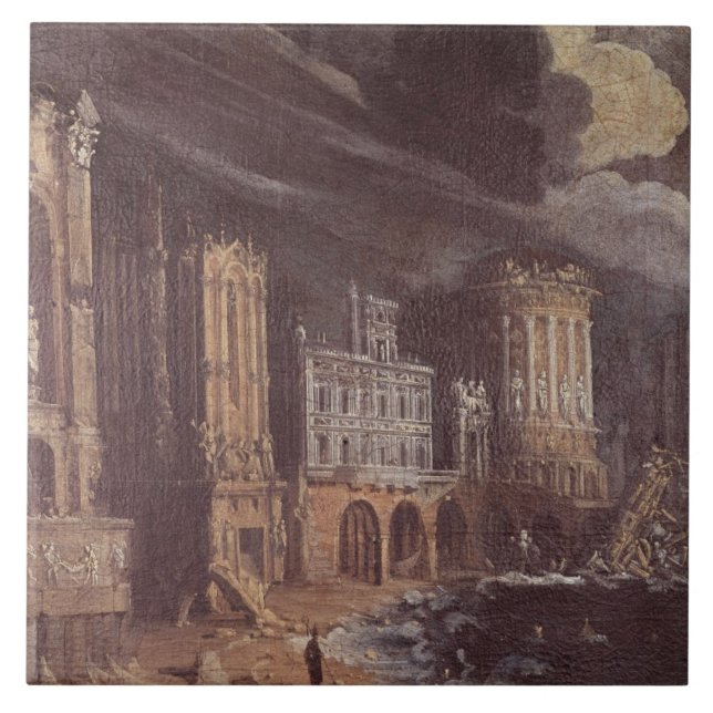 Ruins with the Legend of St. Augustine (oil on can Tile (Front)