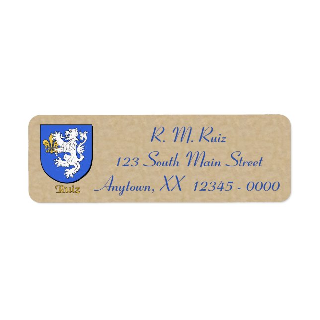 Ruiz Heraldic Shield Return Address Label (Front)