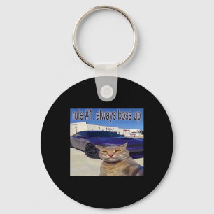 Rule # 1 Always Boss Up Funny Cat Meme For Men Wom Key Ring