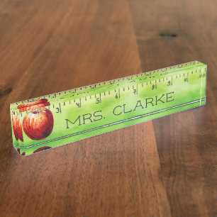 Ruler & Apple Personalised Teacher Name Plate